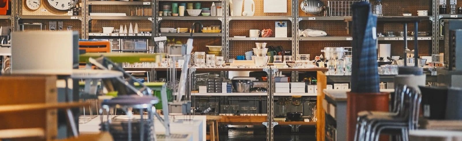 Shelves of Japanese homewares, glassware and kitchen goods in a Tokyo lifestyle store